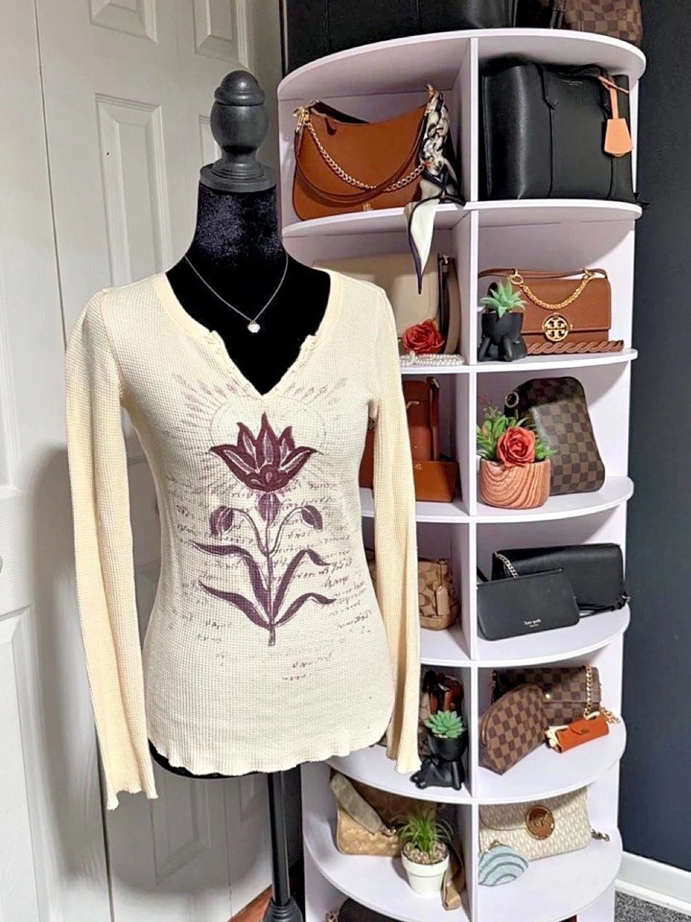 Lucky Brand Floral Long Sleeve Cotton Top Size XS